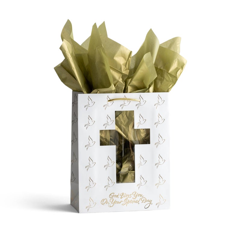 DaySpring Confirmation Communion Gold Cross Gift Bag - Medium - Image 1